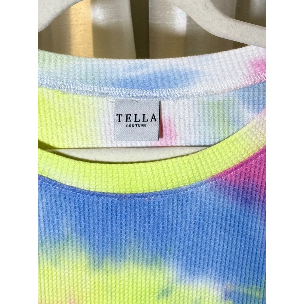 Tella Couture Waffle Knit Top Womens XXL Multi Tie Dye Excellent Long Sleeve - Picture 2 of 5